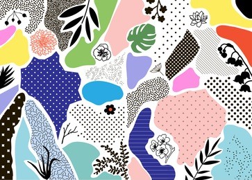 creative geometric background with floral elements and different textures. collage. design for poster, card, invitation, placard, brochure, flyer. vector
