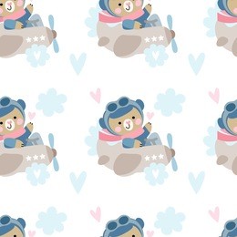vector seamless background with cute bears pilot on the plane. cute teddy bear  on the plane. 