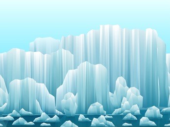 parallax background of icebergs and sea. vector illustration. arctic or antarctic landscape.
