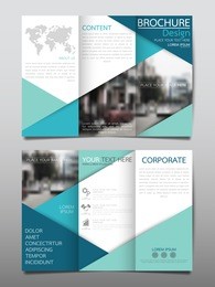 blue business three fold brochure annual report flyer design template vector, leaflet cover presentation abstract geometric background, layout in a4 size