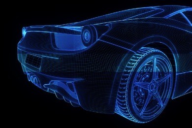 racing car hologram wireframe. nice 3d rendering
