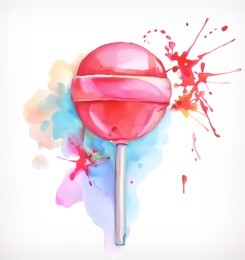 lollipop candy vector illustration, watercolor painting, isolated on white background