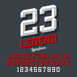 legend typeface. beveled sport style retro font. letters and numbers, vector illustration. 