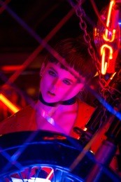 girl in neon bar have fun