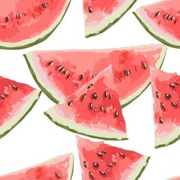 beautiful seamless vector floral pattern background with watermelons geometric texture. perfect for wallpapers, web page backgrounds, surface textures, textile. watercolor style.