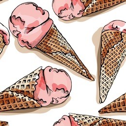 seamless pattern with a fruit ice cream cone on white background. vector illustration.