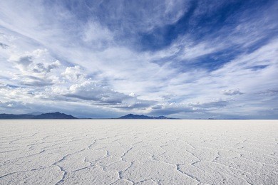 wide angle closeup of white salt flats during sunset near salt lake city, utah