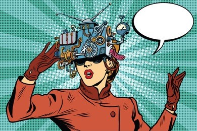 virtual reality glasses retro girl science fiction