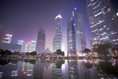 the night view of the lujiazui financial centre in shanghai china.