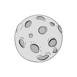 cartoon moon. vector. grey crater. isolated.