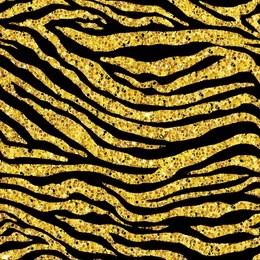 golden glitter tiger or zebra seamless pattern. gold foil texture of animal skin. vector background illustration.