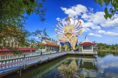 wat plai laem temple with 18 hands god statue (guanyin), koh samui, surat thani, thailand.