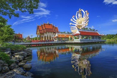 wat plai laem temple with 18 hands god statue (guanyin), koh samui, surat thani, thailand.
