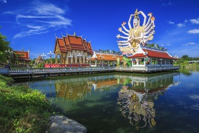wat plai laem temple with 18 hands god statue (guanyin), koh samui, surat thani, thailand.