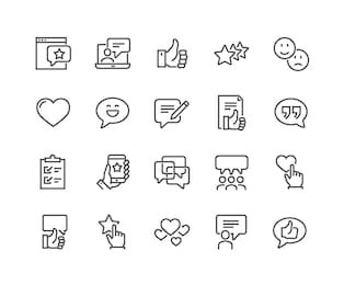 simple set of testimonials related vector line icons. 
contains such icons as customer relationship management, feedback, review, emotion symbols and more. 