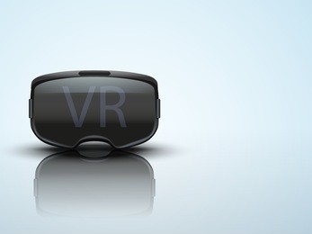 background with original stereoscopic 3d vr headset. front view. vector illustration.