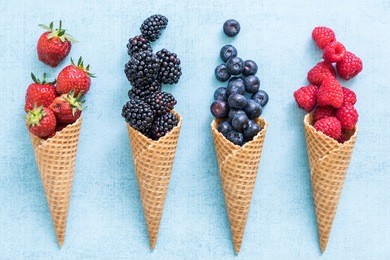 waffle with fresh berries, homemade ice cream making