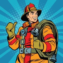 rescue firefighter in safe helmet and uniform pop art retro vector. the professional rescuer