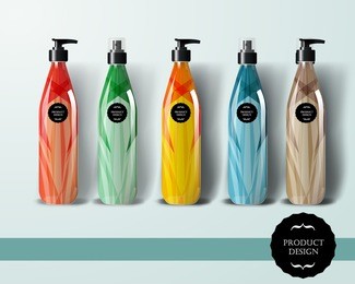 mockup template for branding and product designs. isolated realistic bottles with poster and unique sample design. easy to use for advertising branding and marketing.