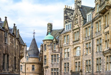 great britain, scotland, edinburgh, old town, the palaces of cockburn street at sunset.