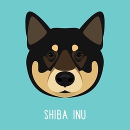 shiba inu dog cartoon portrait. flat style. dog for use in design for card, book, poster, invitation, album, sketch book. nature, animal, wildlife theme.