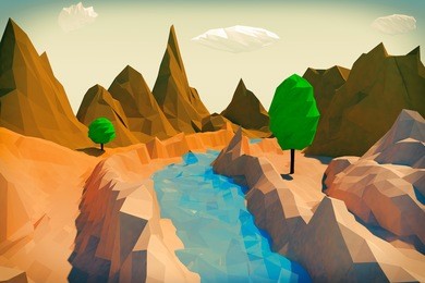 trendy low polygons style landscape extreme closeup. 3d rendering