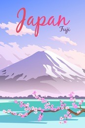 vector retro poster. mount fuji in japan. flat design.