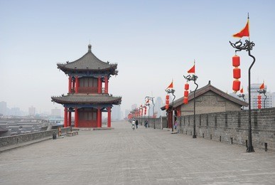 ancient tower on city wall in xian - china