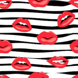 cosmetics and makeup seamless pattern. closeup beautiful lips of woman with red lipstick and gloss. sexy wet lip make-up. open mouth. sweet kiss.