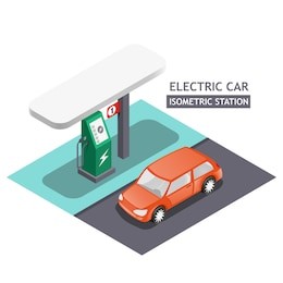 electric charging station for electric car, isometric vector design