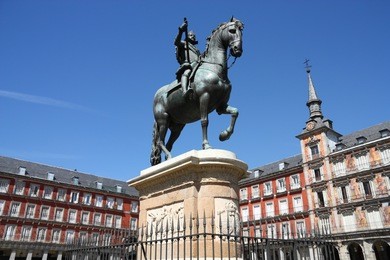 architecture at plaza mayor (main square) in madrid, spain. casa de la panaderia.