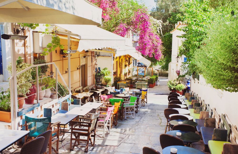 charming street in the old district of plaka in athens, greece