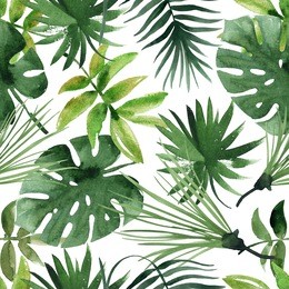 watercolor tropical leaves seamless pattern