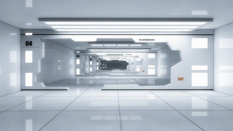 3d render interior. futuristic hallway. interior concept design