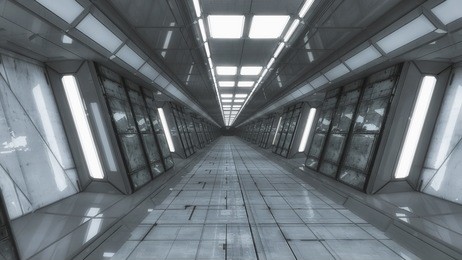 3d render interior. futuristic hallway. interior concept design