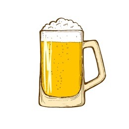 glass of beer isolated on white background, hand-drawing oktoberfest beer, beer with foam. vector