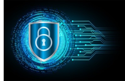 safety concept, closed padlock on digital background, cyber security, blue abstract hi speed internet technology background illustration. key