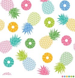 colorful pineapples and sliced pineapples seamless pattern vector.