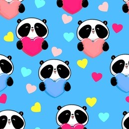 panda. heart. black and white bear illustration. panda seamless. valentine's day

