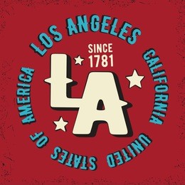 t-shirt print design. los angeles vintage stamp. printing and badge, applique, label for t-shirts, jeans, casual wear. vector illustration.