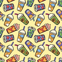 coffee. paper cups. seamless vector pattern (background).