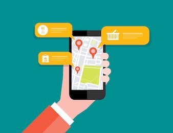 hand holding mobile with map location navigation  check in  and gps concept 