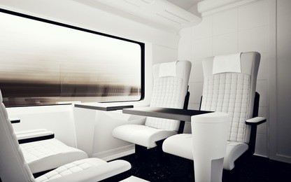 vip class cabin modern fast express train.comfortable seat table business travel.3d rendering.