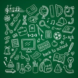 school doodle icons. hand drawn educational and science symbols