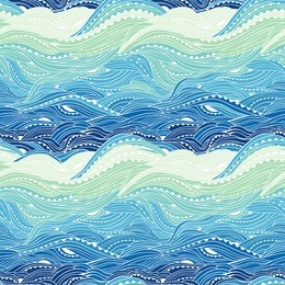 abstract seamless water pattern, hand-drawn waves vector, blue wave background, sea pattern, eps 8