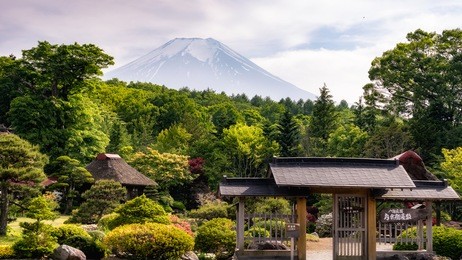view from somewhere near oshino hakkai, japan with mt. fuji in the background.

