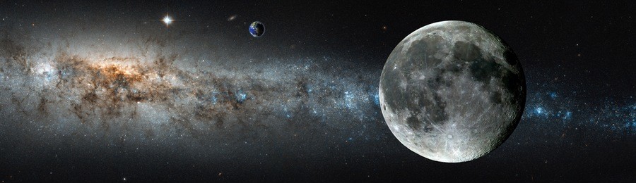 the moon with glowing stars on the background. "elements of this image furnished by nasa."