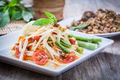 thai papaya salad,  som tum from thailand