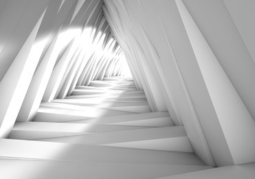 abstract tunnel in the gray notes. the light at the end of the tunnel. 3d illustration