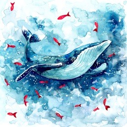 watercolor whale. hand-drawn illustration